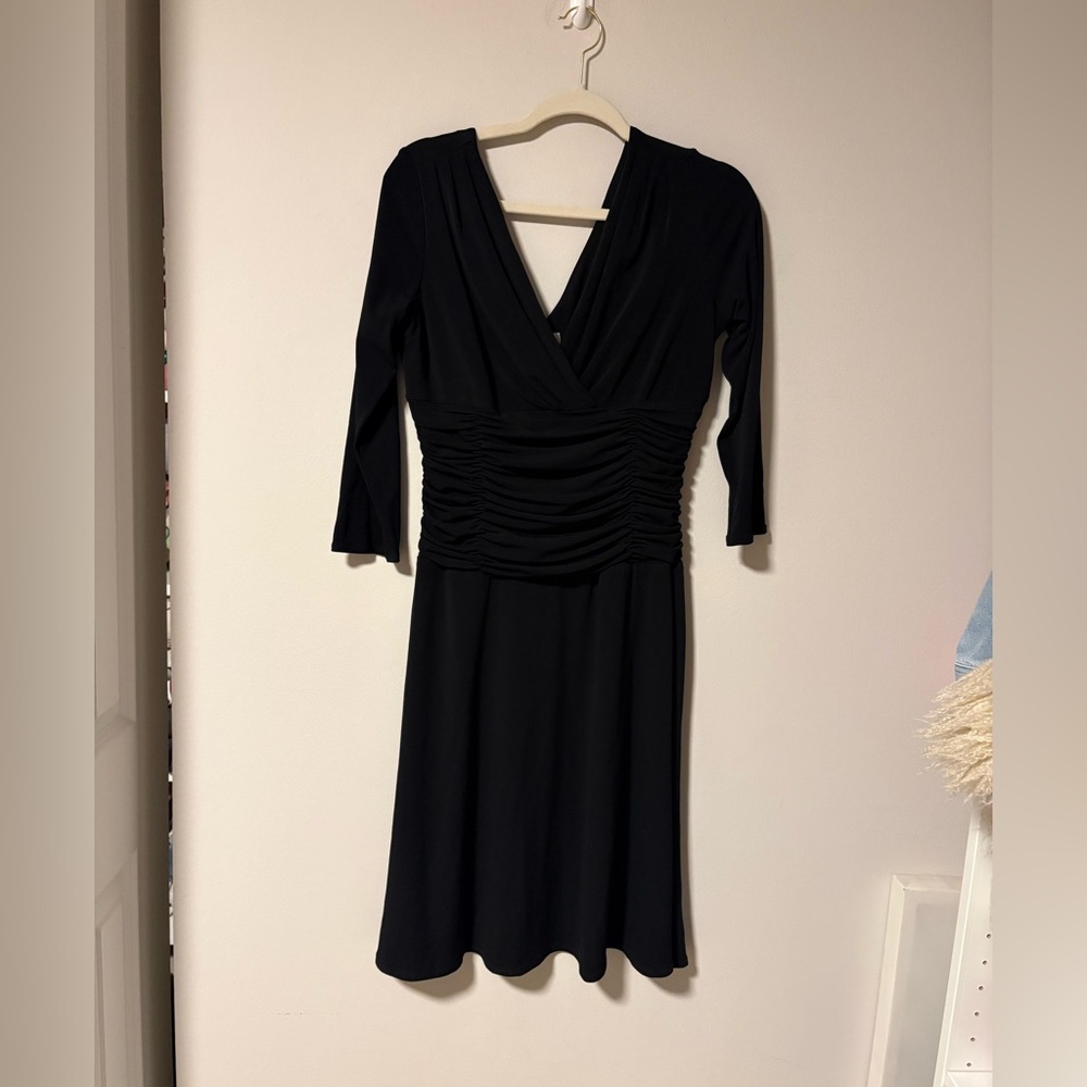 Maggy Boutique LBD Black 3/4 Sleeve Ruched Sheath Dress Size 10